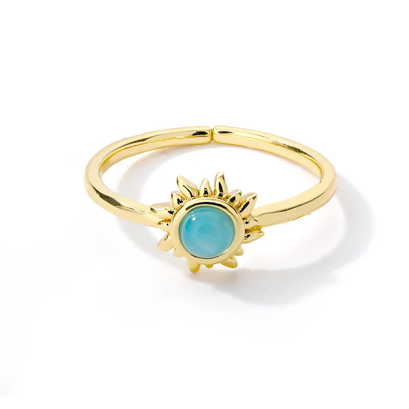 Stainless Steel Sun & Opal Couple Ring