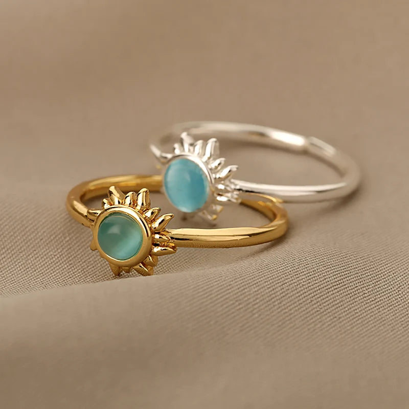 Stainless Steel Sun & Opal Couple Ring