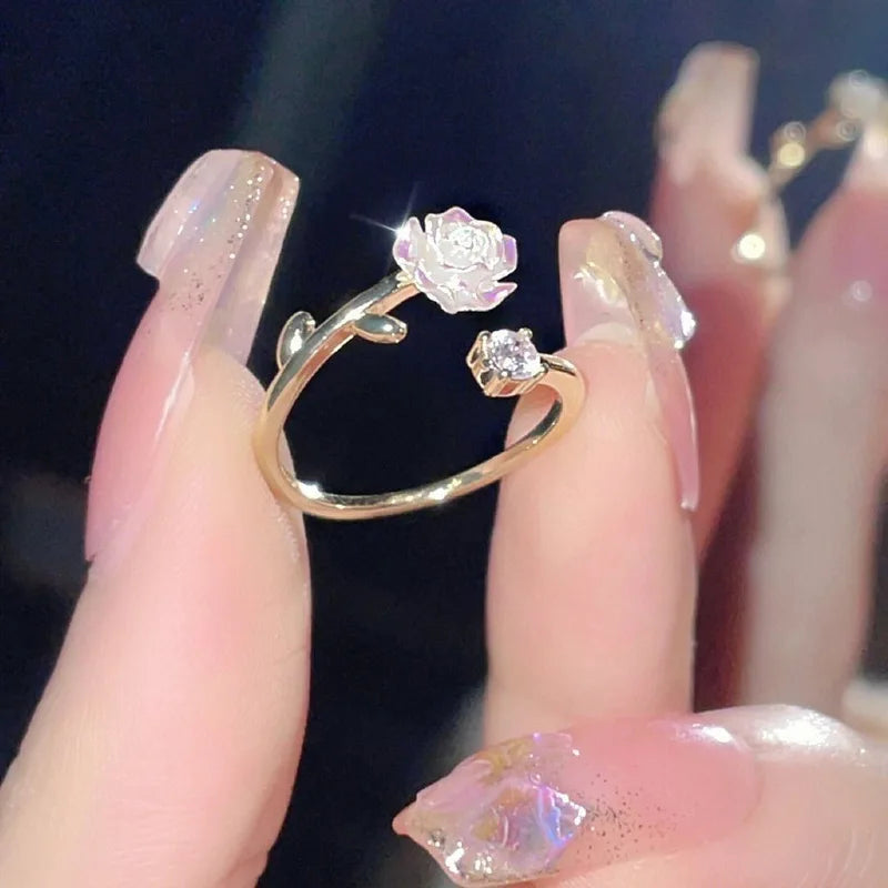 Luxury Adjustable Zircon Flower Ring