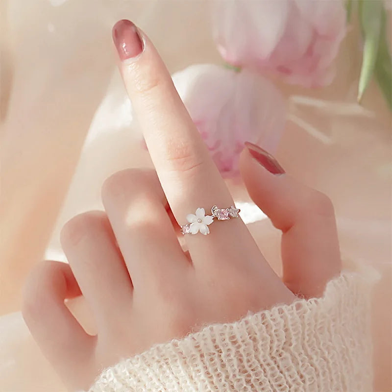 Luxury Adjustable Zircon Flower Ring