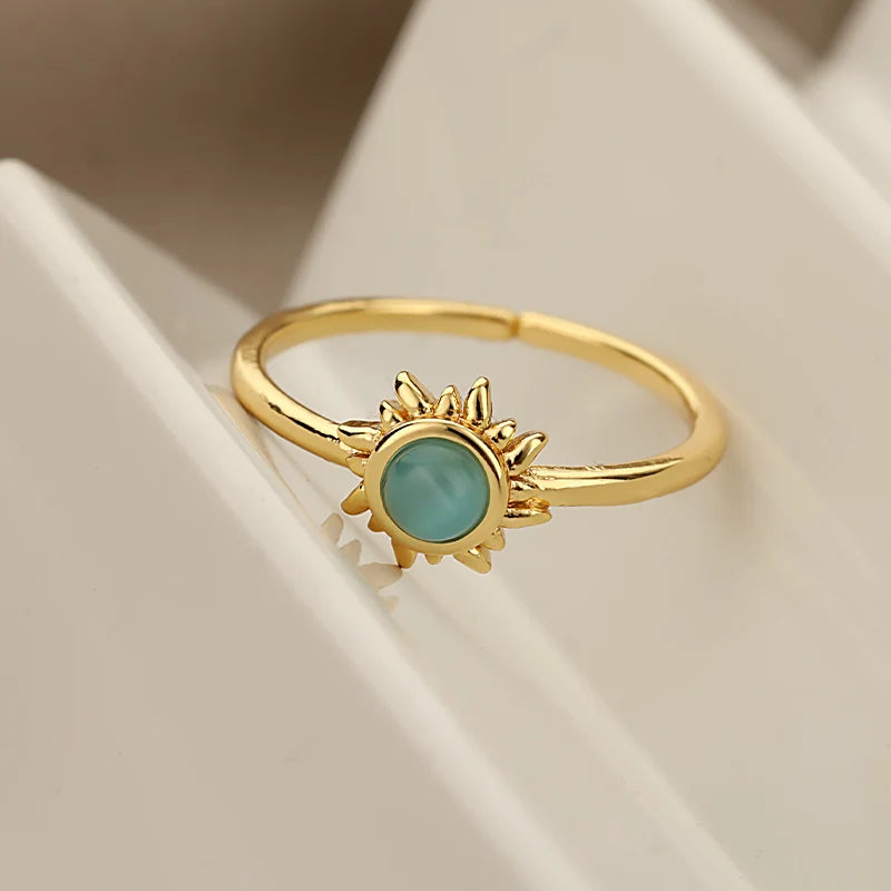 Stainless Steel Sun & Opal Couple Ring
