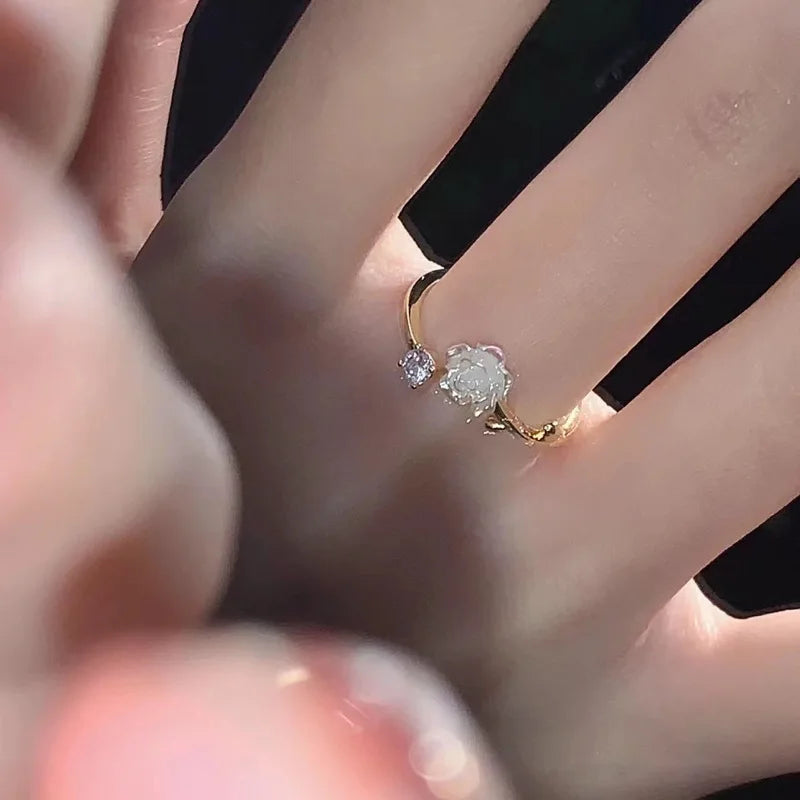 Luxury Adjustable Zircon Flower Ring
